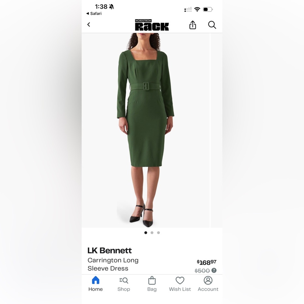 L.K. Bennett Carrington Green Long Sleeve Dress